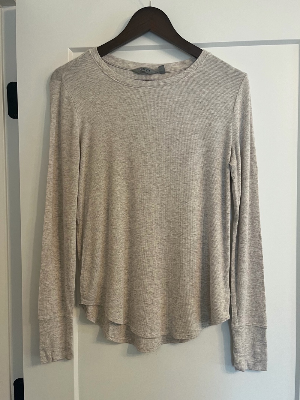 Athleta Heather Greige Long Sleeve Ribbed Top - XS